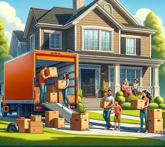 illustration of a family doing a moving by themselves